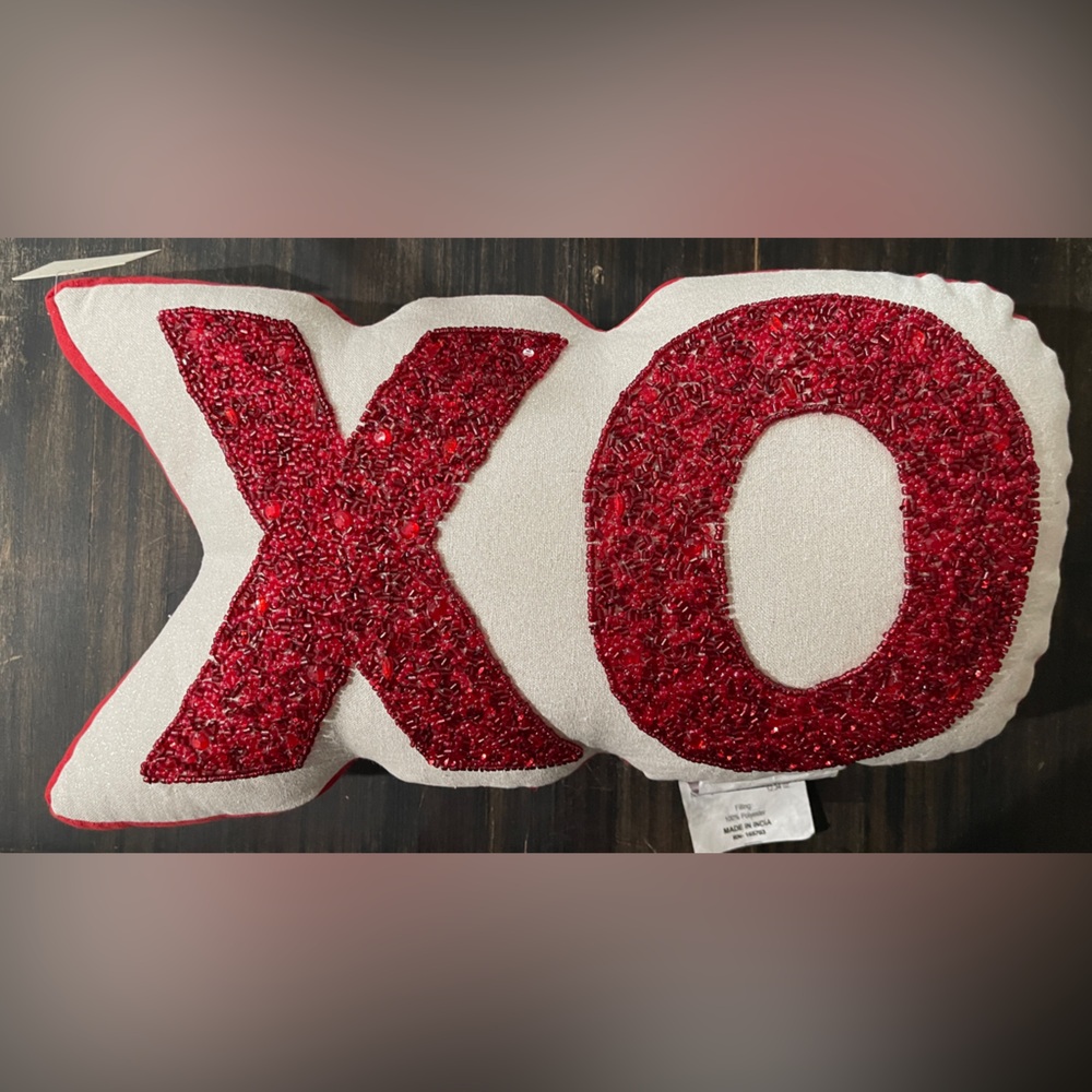 Decorative Red Beaded XO Pillow New With Tags